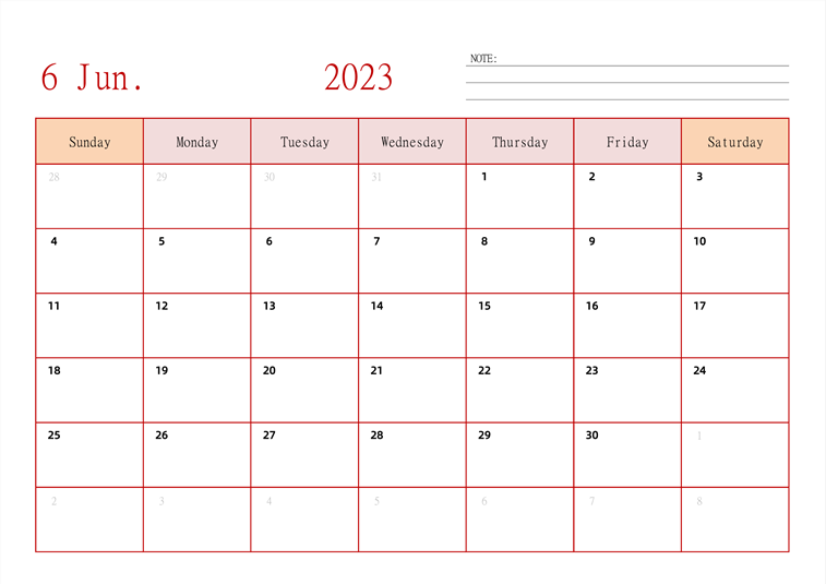 2023年日历台历 英文版 横向排版 周日开始